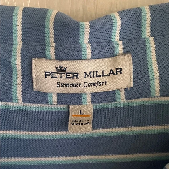 Peter Millar Blue and White Striped Polo Shirt - Picture 2 of 6
